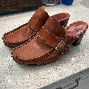 Timberland Ladies Brown Leather Mule Clog with Buckle Detail